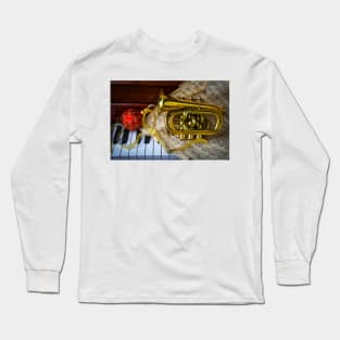 Pocket Trumpet On Piano And Sheet Music Long Sleeve T-Shirt